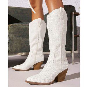 New Ivory Pearl Western Knee High Tall Cowboy Boots